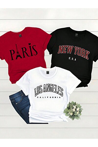 SeusCraft Set de 3 tricouri Usa Countrys - Roșu Negru Alb Tricou supradimensi...