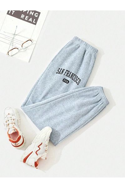modaberry San Francisco Sweatpants Jogger - Γκρι εμπριμέ ψηλόμεσο ελαστικό πόδι