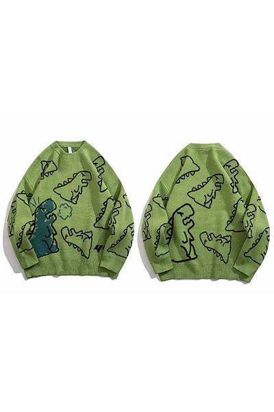 Köstebek Πουλόβερ Harajulu Streetwear Dinosarus Green Unisex