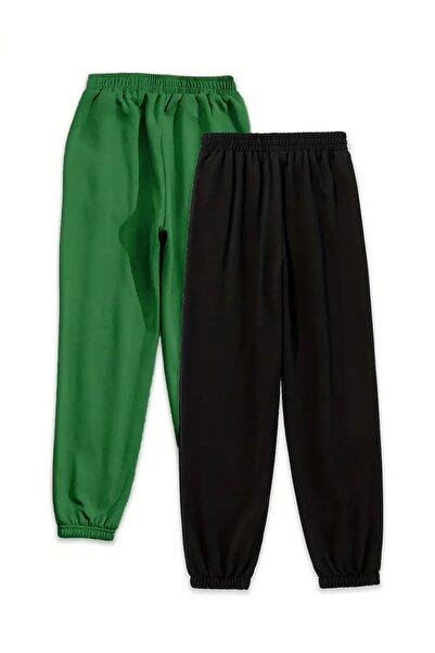 Trendglow 2 Πακέτα Φούτερ Self Love Jogger - Νεφτί Πράσινο Μαύρο Εμπριμέ Λαστιχένιο Πόδι Ψηλόμεσο Καλοκαιρινό