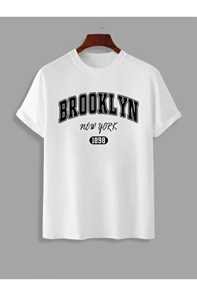 modaberry Μπλουζάκι Brooklyn New York 1898 - Λευκό εμπριμέ κοντό μανίκι με λα...