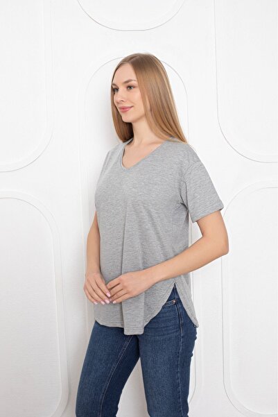 Trendbade Butik Γυναικείο μπλουζάκι σε γκρι V-λαιμόκοψη