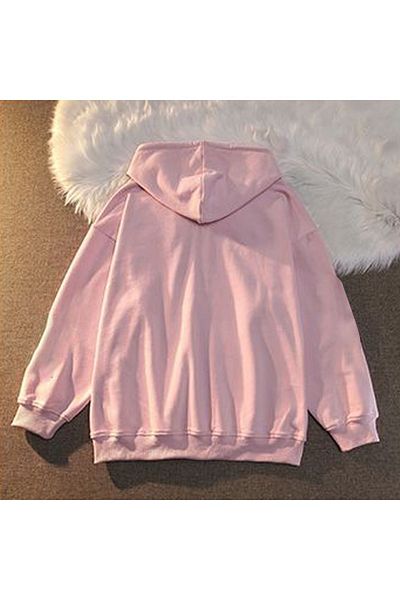 Köstebek Star Pattern - Pink Zippered Hooded Thick Fabric