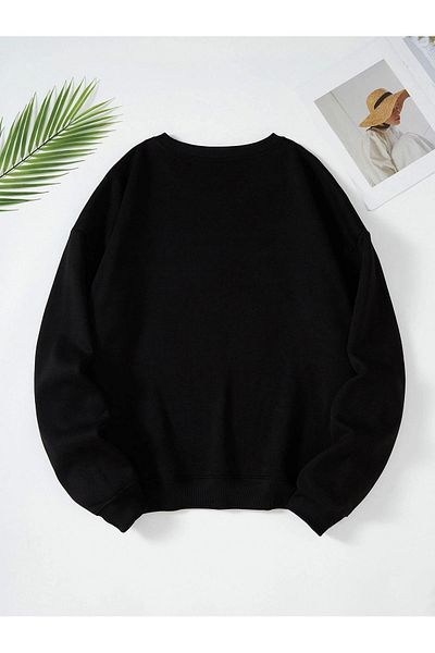 modaberry Hanorac de iarnă Dog Mom - Negru Imprimat Oversize Gros Crew Gate