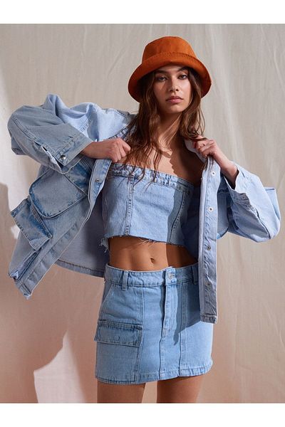 Dilvin 65317 Bellows Pocket Denim Coat-Blue