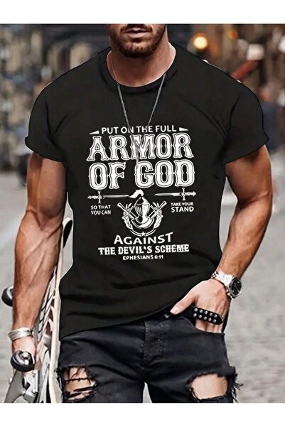 SeusCraft Μπλουζάκι Armor Of God - Μαύρο με στάμπα, Υπερμεγέθες Καλοκαιρινό Κ...