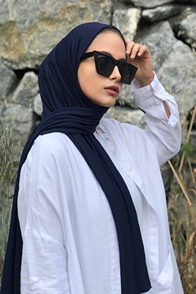 ZESSU شال قطن ممشط باللون الأزرق الداكن للنساء