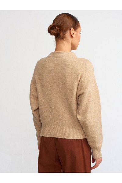Dilvin 10310 سترة أساسية بياقة واقفة - بيج