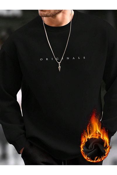 modaberry Hanorac Originals Summer Winter - Negru Imprimat Oversize Gros Crew Gât