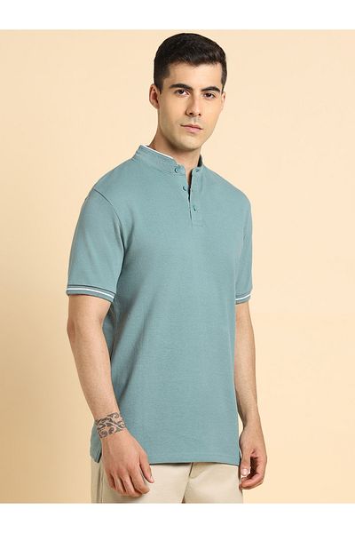 Dennis Lingo By Styli Mandarin Collar Contrast Trim Polo