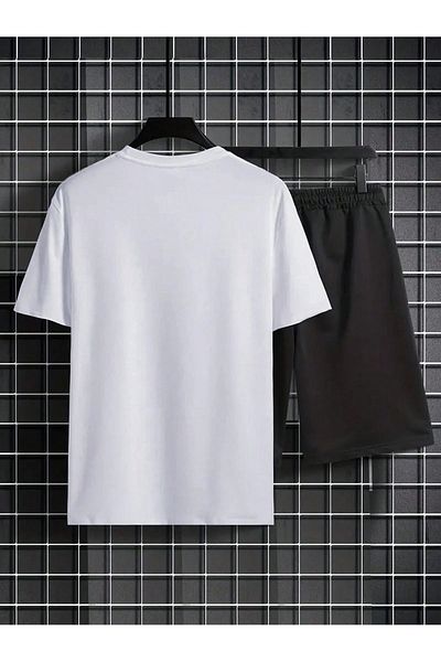 modaberry Καλιφόρνια Λος Άντζελες T-Shirt σορτς - Μπλουζάκι με λευκό μαύρο σορτς στο κάτω μέρος της ομάδας με στάμπα με λαιμόκοψη