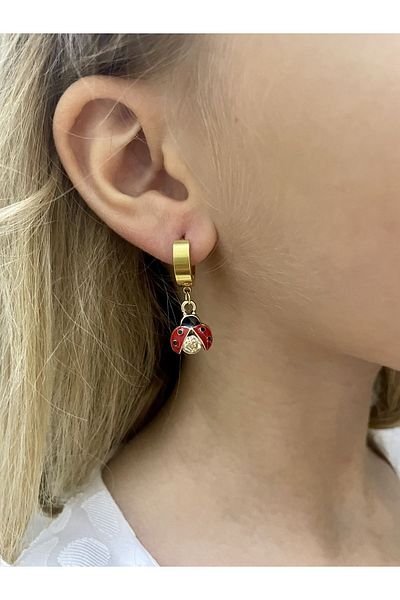 1PARÇAMAVİ Ladybug steel children's earrings - for hole ears