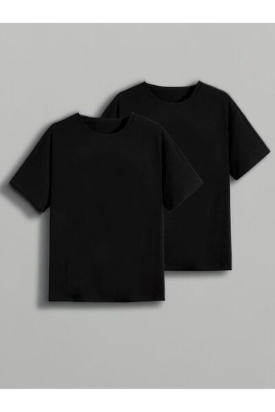 SeusCraft Pachet de 2 tricouri simple de bază - Tricou negru oversize, fără i...