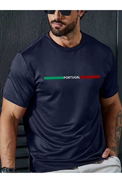 SeusCraft Portugal Çizgi Tişört - Lacivert Baskılı Oversize Yazlık Kısa Kol T...