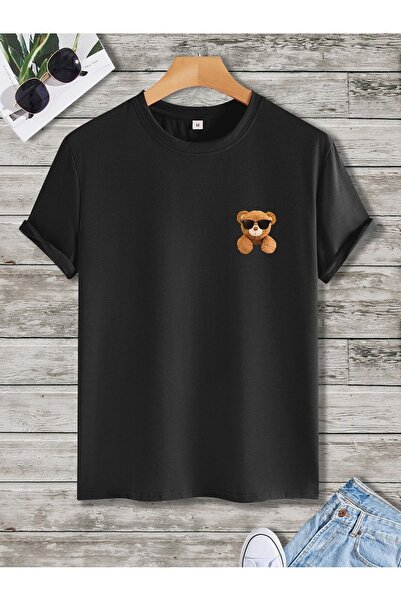 SeusCraft Tricou Ursul cu ochelari - Tricou oversize de vară cu imprimeu negr...