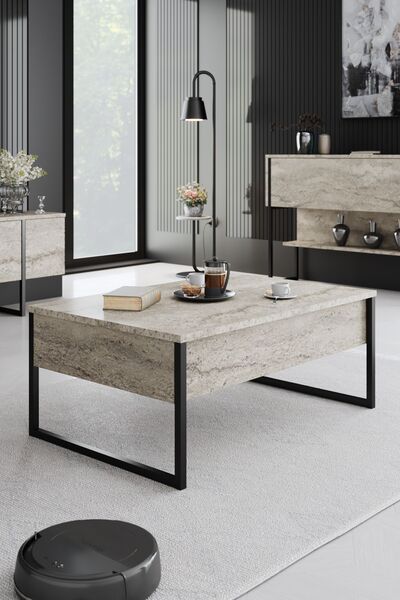 Modatte LUXE ORTA SEHPA DEMİR AYAKLI MERMER SİYAH