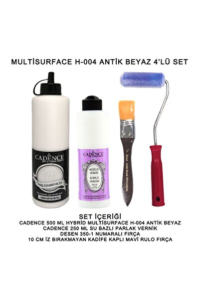 Cadence Multi Surface 004 Antik Beyaz Hybrid Boya Seti 4'lü Parlak Vernik- Mo...