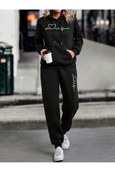 coolart Set de trening oversize cu imprimeu Heart Rhythm, cu pantaloni elastici