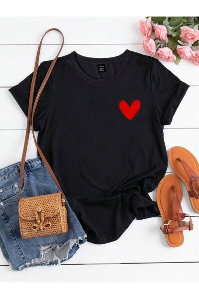 SeusCraft Μπλουζάκι Mini Heart - Μαύρο με στάμπα, Oversize Καλοκαιρινό κοντομ...