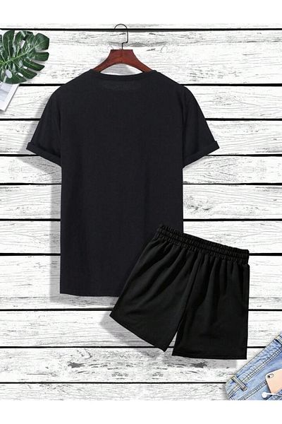 modaberry Paris Je T'aime Shorts T-Shirt - Black Printed Top and Bottom Set Crew Neck
