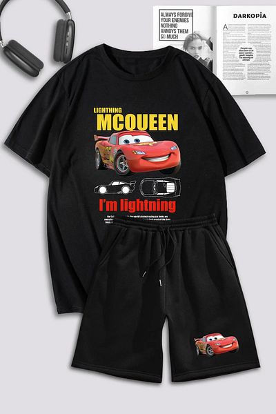 modaberry Σετ μπλουζάκι και σορτς Mcqueen Oversize - Μαύρο, Crew Neck
