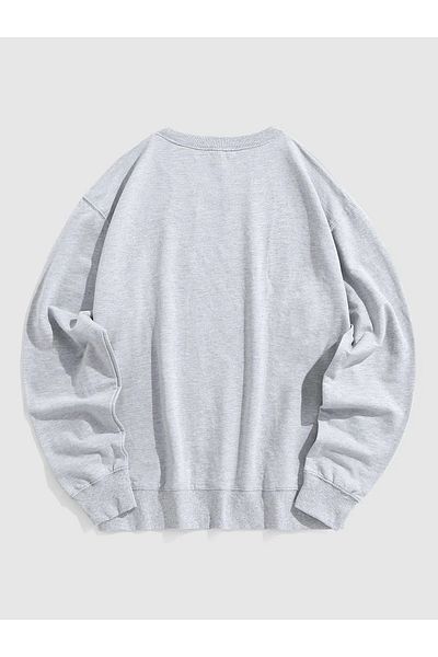 modaberry Japan Wave Winter Sweatshirt - Gray Printed Oversize Thick Crew Neck