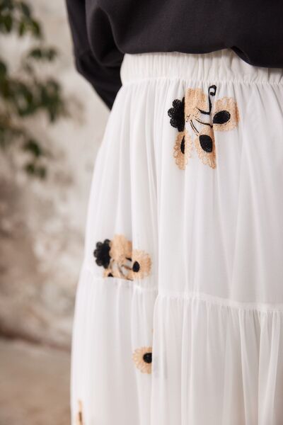 She Olive Φούστα από σιφόν με κέντημα χιτζάμπ - μαύρη