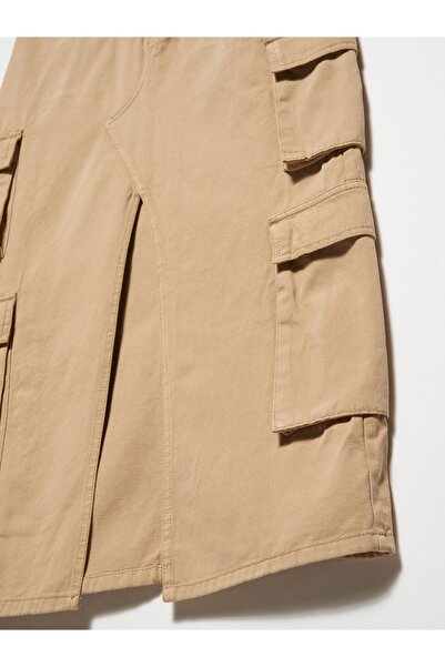 Dilvin 80858 Fustă midi cu buzunar cargo - bej