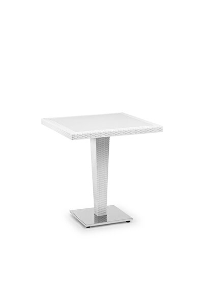 Tilia Antares 70x70cm Camlı Alüminyum Ayaklı Rattan Masa Beyaz Renk