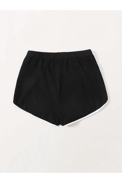 modaberry Basic Plain Piping White Stripe Shorts - Μαύρο μη εμπριμέ καλοκαιρινό με τσέπες