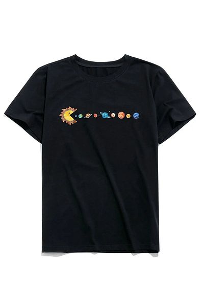 modaberry T-Shirt Sun And Planets - Μαύρο εμπριμέ κοντό μανίκι με λαιμόκοψη