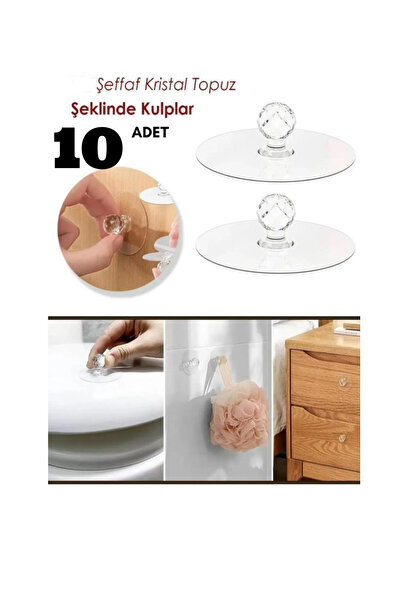 Granvex 10 Adet Yapışkanlı Kristal Kulp Tutma Kolu Askı Dolap, Ayna, Kapak Çe...