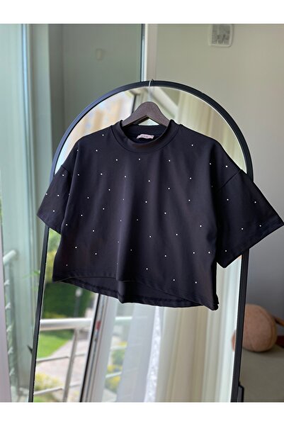 two in sis Tricou oversize Scuba Crop - Detaliu în piatră, Gât de scafandru, ...