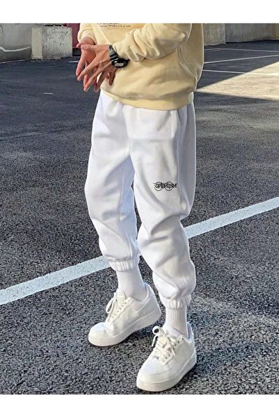 Trendglow Αθλητικό παντελόνι Optimism Jogger - Λευκό εμπριμέ ελαστικό παντελόνι χειμερινό ψηλόμεσο