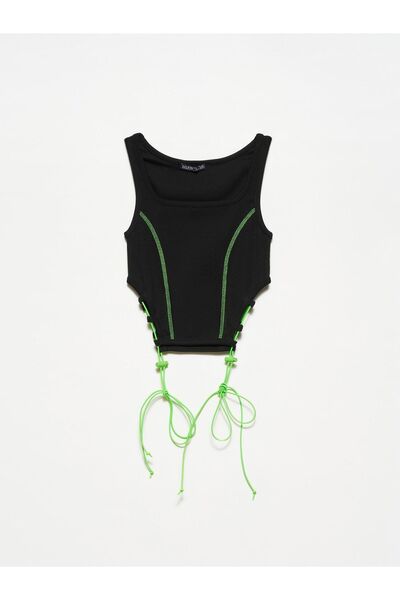 Dilvin 20222 Neon Detailed Crop Top-μαύρο
