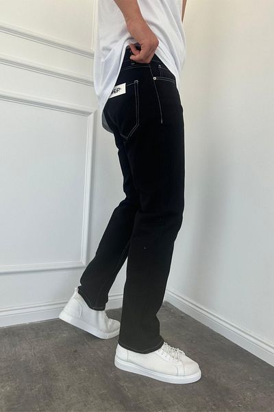 MADZEYMODA Ανδρικό φαρδύ μαύρο τζιν παντελόνι
