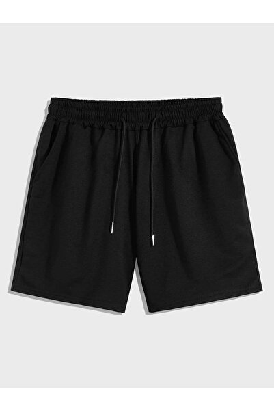 modaberry Basic απλό χτενισμένο βαμβακερό σορτς - Μαύρο άτυπο καλοκαίρι με τσ...