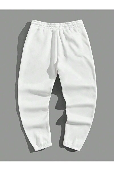 Trendglow Space Rocket Sweatpants Jogger - Λευκό εμπριμέ ελαστικό πόδι ψηλόμεσο χειμερινό