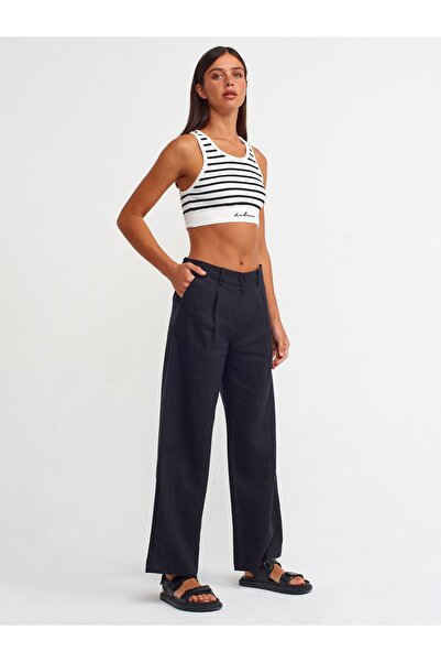 Dilvin 10374 Striped Knitwear Crop-ecru-black