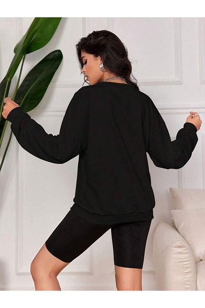 modaberry Tomorrow Will Be Better Sweatshirt - Black Printed Oversize Thick Crew Neck