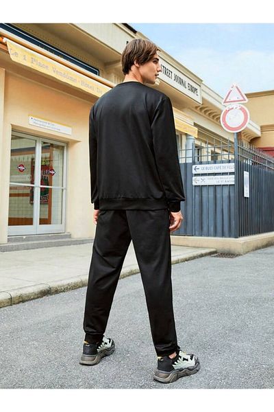 modaberry Σετ φόρμας In My Nature Combination Bottom Top - Μαύρη στάμπα Oversize Λαστιχένια λαιμόκοψη