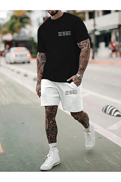 SeusCraft Μαύρο και λευκό T-Shirt και σορτς Ideal Reality - Σετ με στάμπα και...