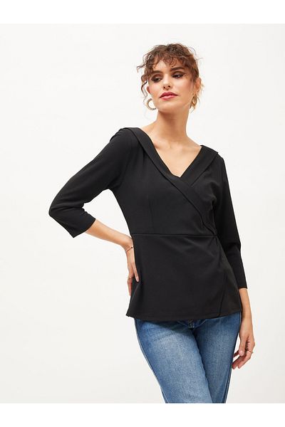 Sassafras By Styli Lapel Detail V Neck Top