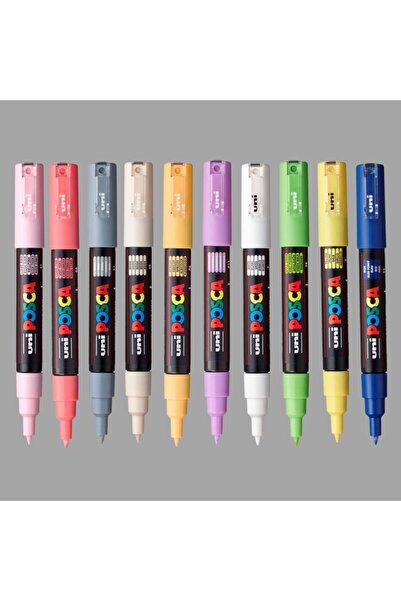 Uni قلم ماركر بوسكا PC-1m (0.7mm) بألوان الباستيل بطرف لباد، مجموعة 10 قطع