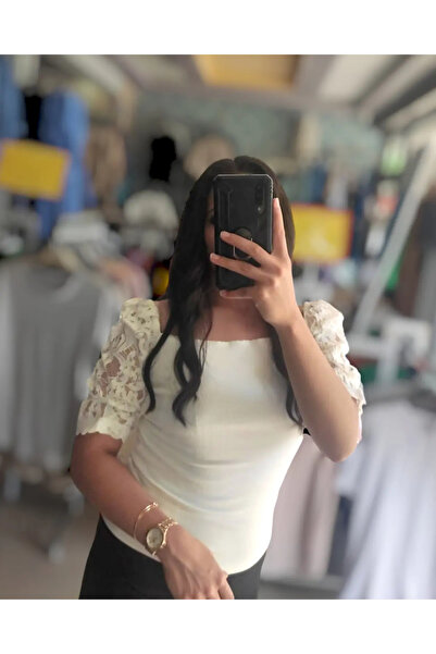 Sublime Butik Balon Dantel Kol Vücuda Yapışan Crop T-Shirt