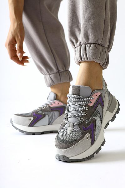 Limoya Pantofi de damă Onella Gri din piele intoarsa cu siret, pantofi sport pentru femei