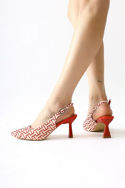 Limoya Ernesa Red Geometric Patterned Heeled Women's Shoes