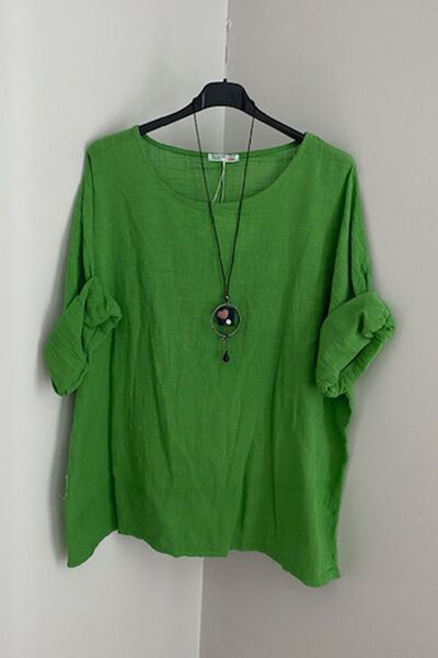 AYASOFYA OTANTIK Bluză oversize casual de damă italiană verde deschis cu acce...