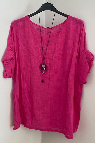 AYASOFYA OTANTIK Γυναικεία Ιταλική Φούξια Oversize Casual Μπλούζα με Αξεσουάρ Κολιέ