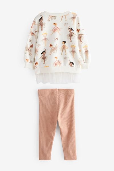 Next Baby Ballet Dancer Patterned Cotton Sweatshirt and Leggings Set